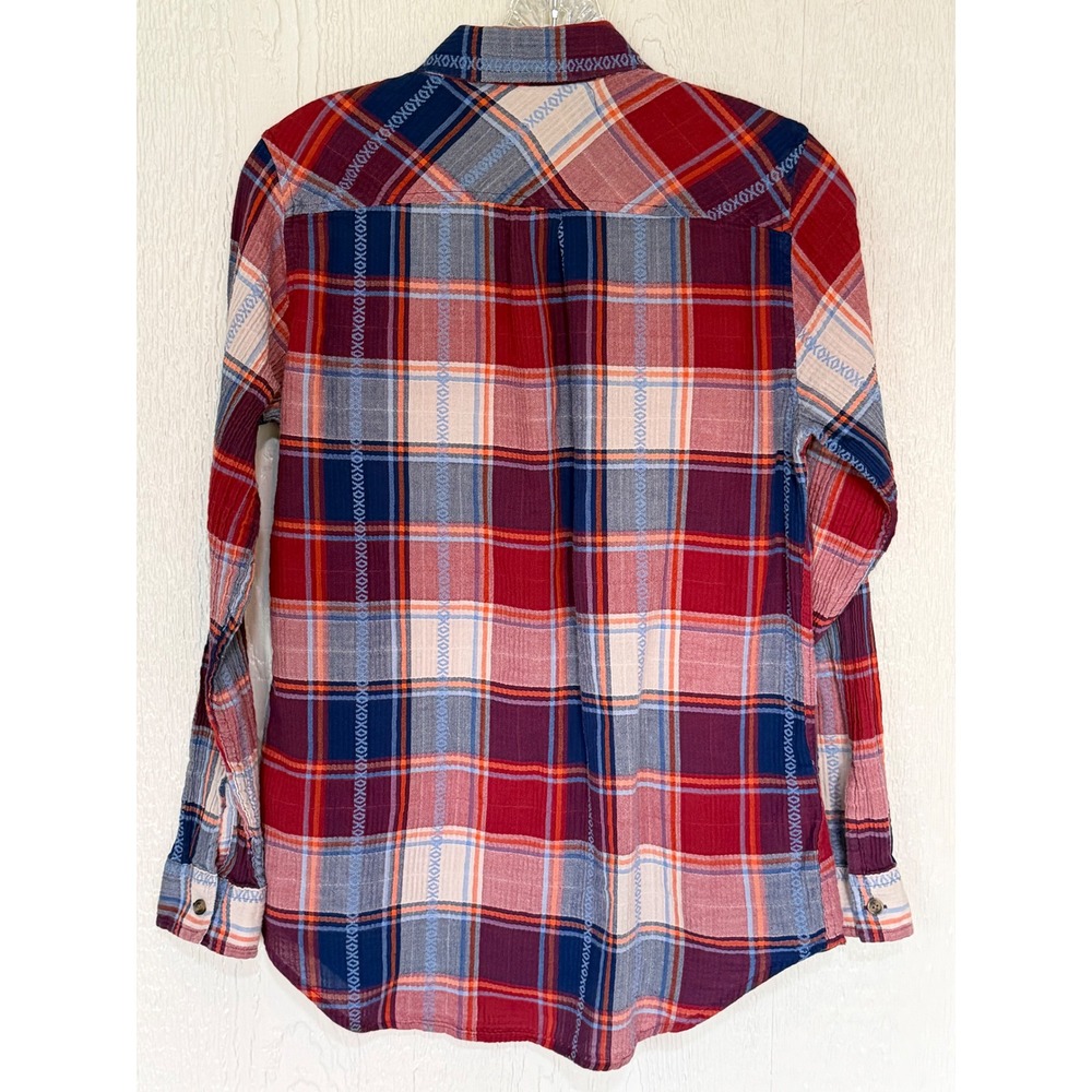 Eddie Bauer Womens Lightweight Plaid Flannel Button Down Shirt Red Herringbone M - Picture 2 of 6